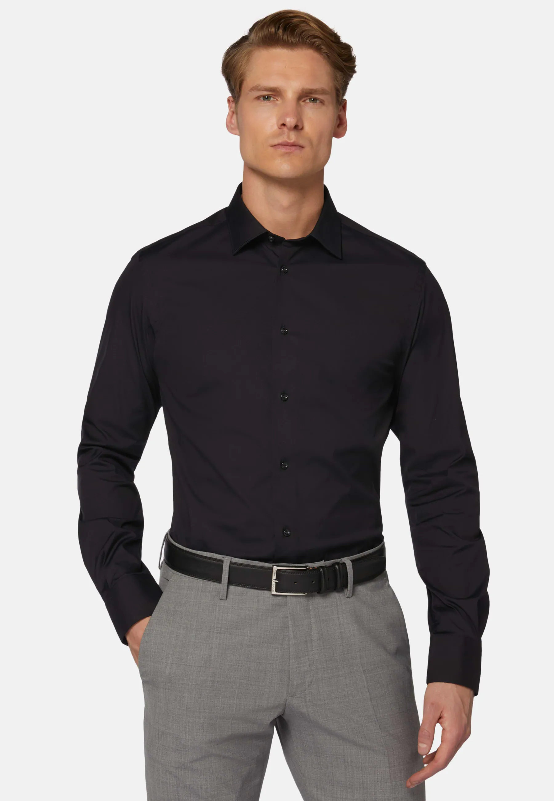 Slim Fit Navy Shirt in Stretch Cotton