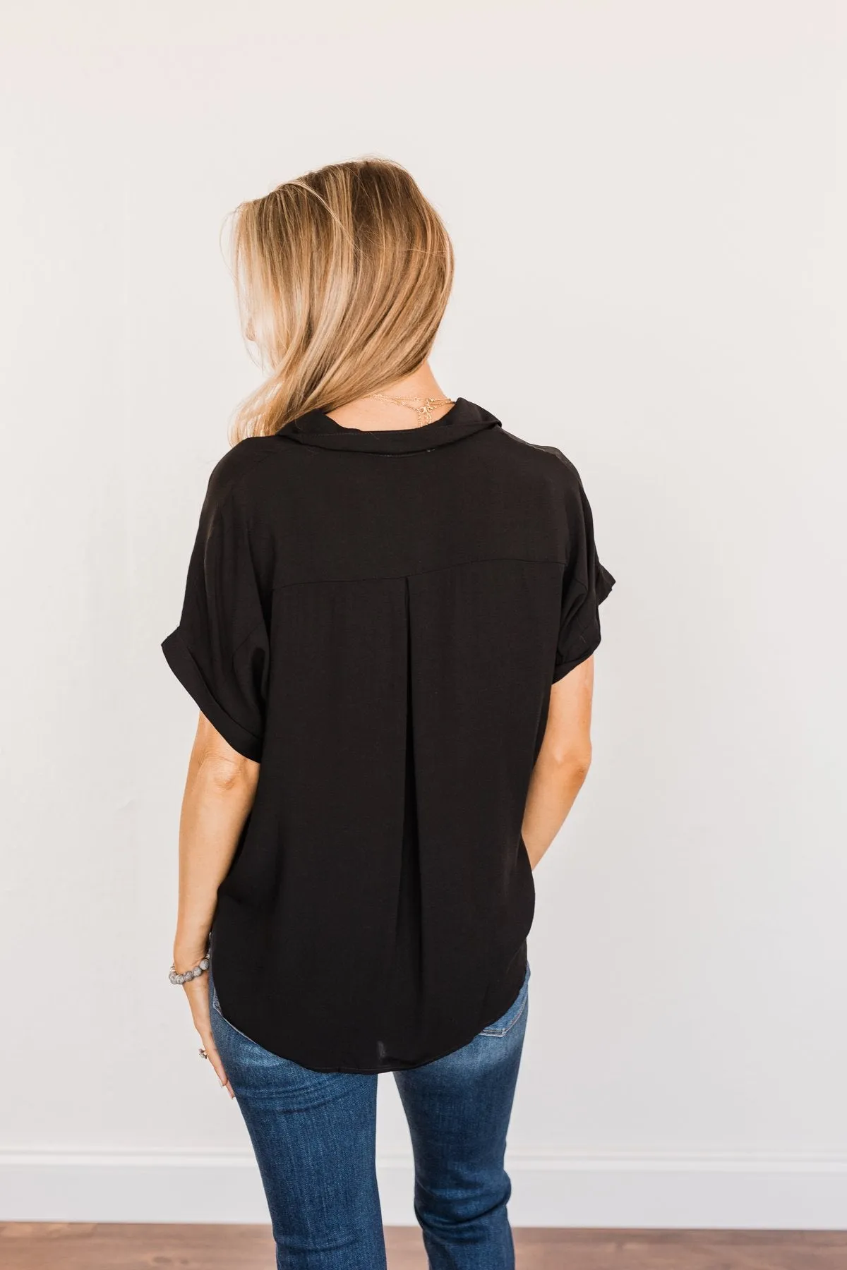 Soak Up The Moonlight Button Top- Black