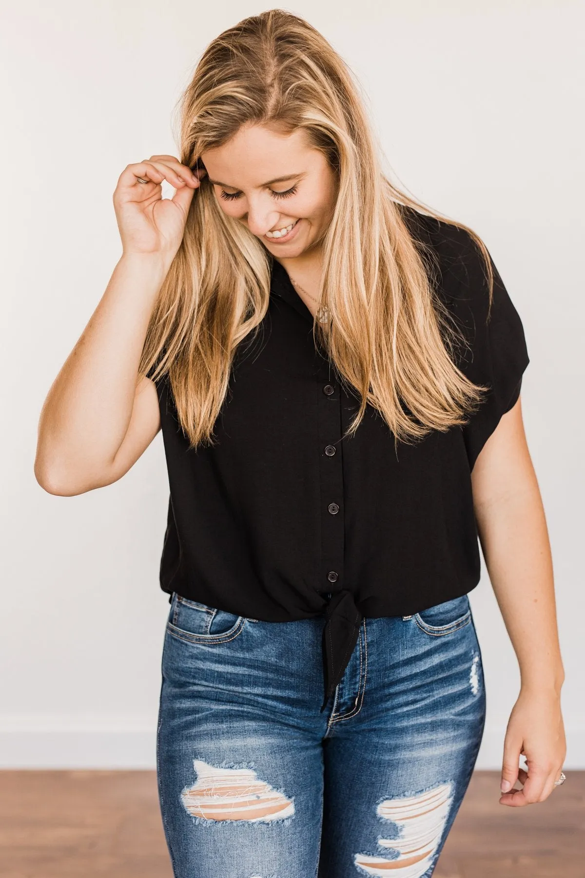 Soak Up The Moonlight Button Top- Black