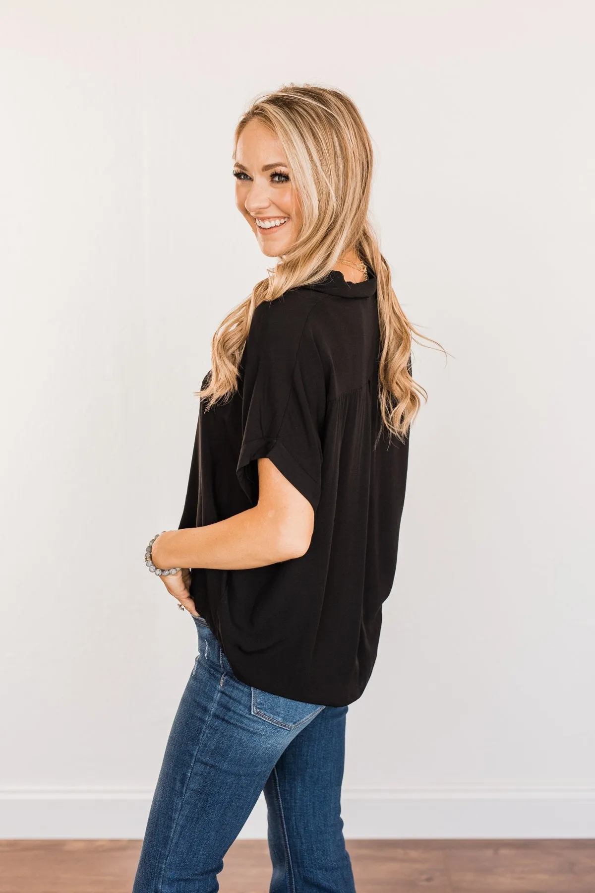 Soak Up The Moonlight Button Top- Black