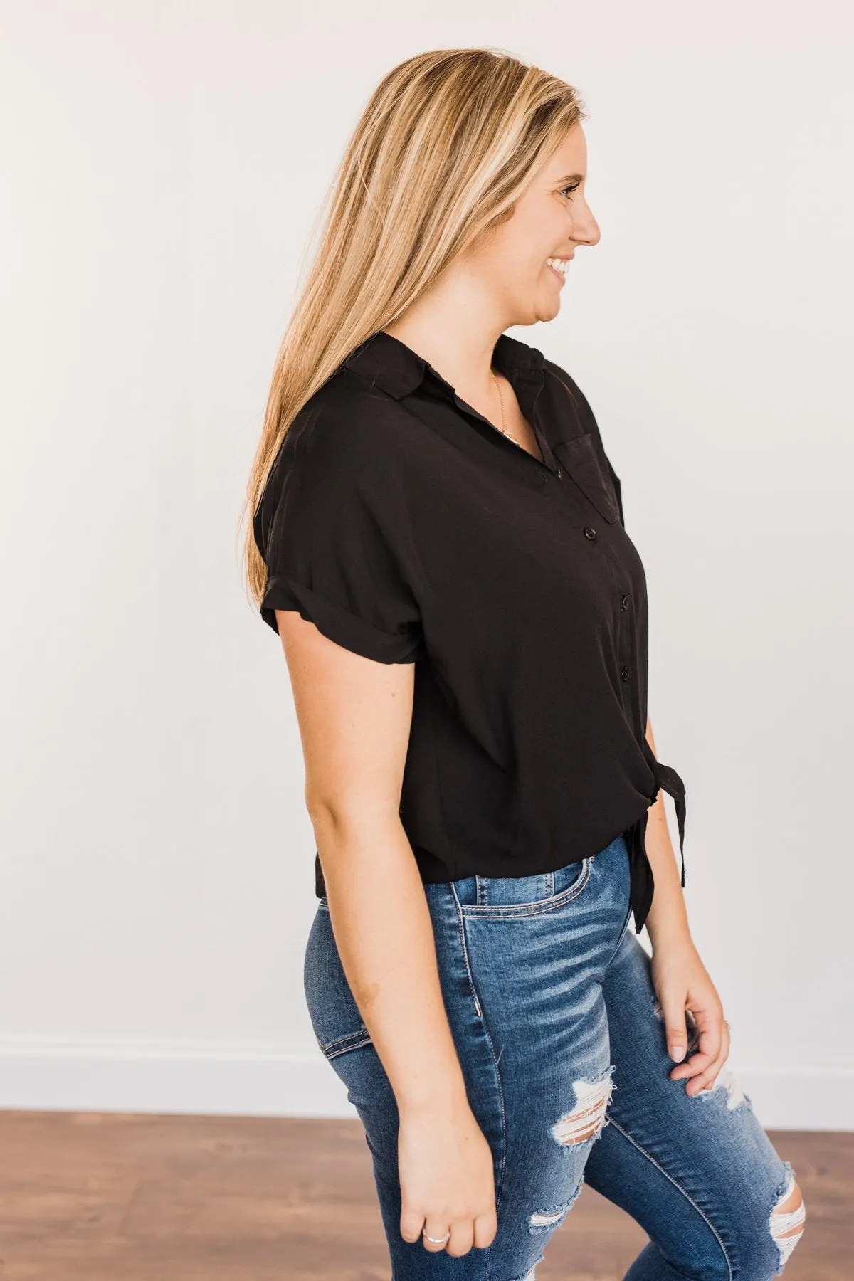 Soak Up The Moonlight Button Top- Black