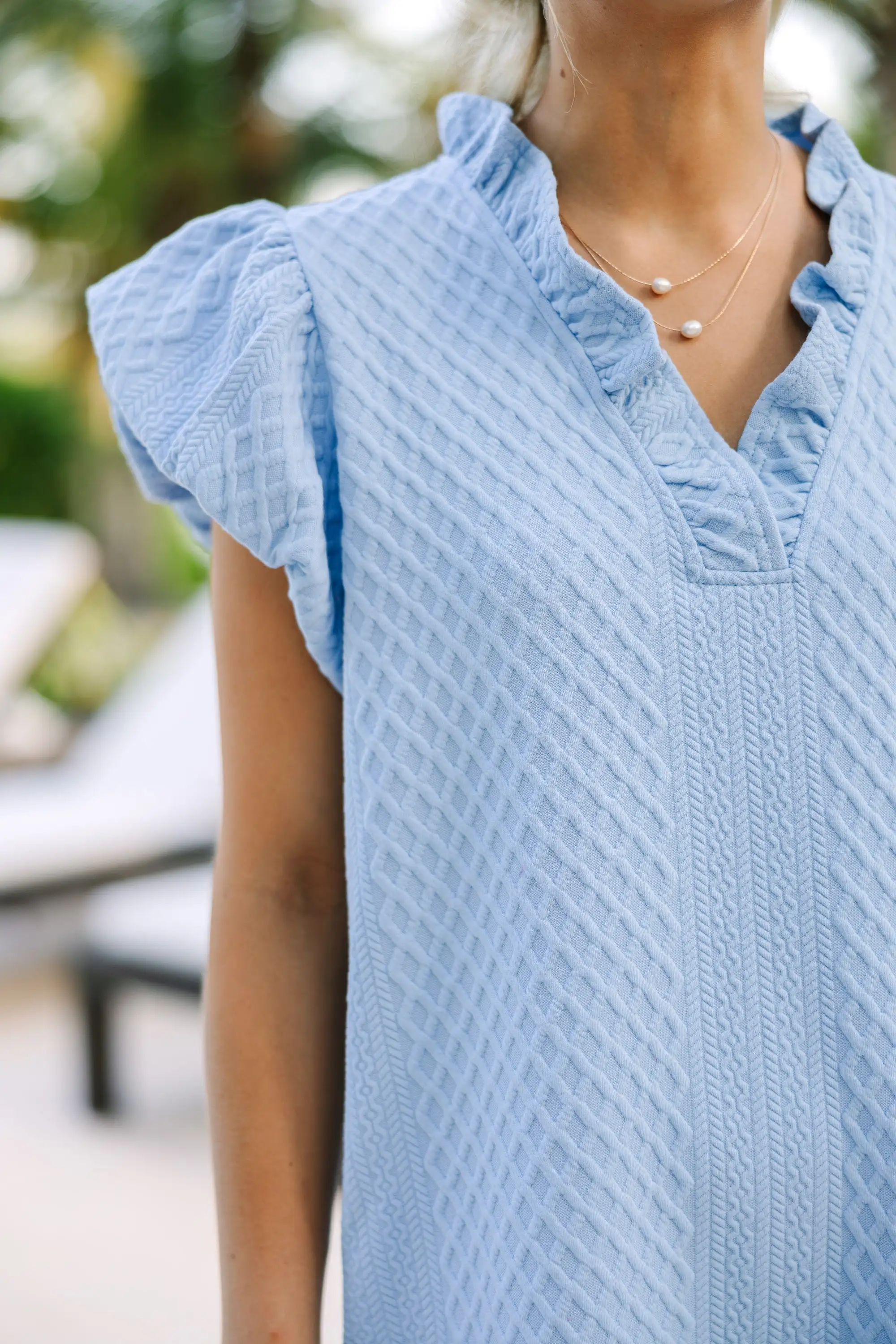 Something New Chambray Blue Cable Knit Dress