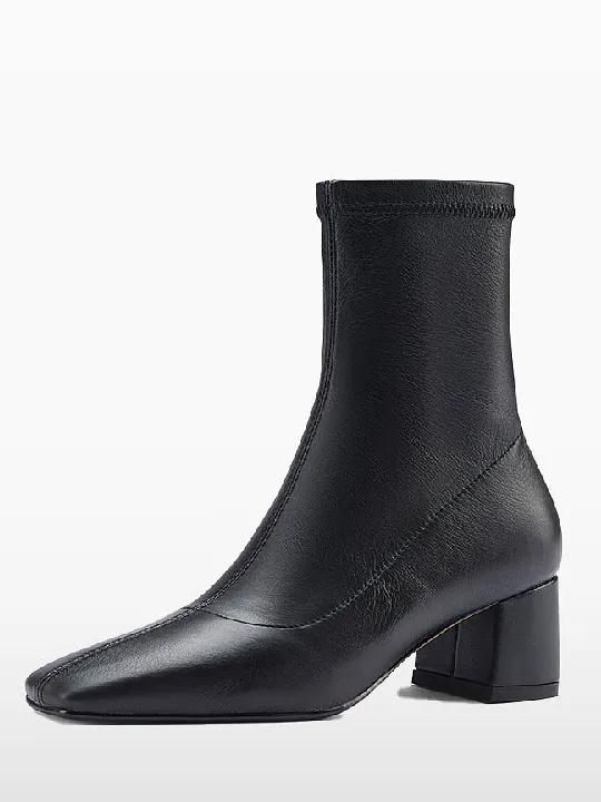 Square Toe Real Leather Ankle Boots