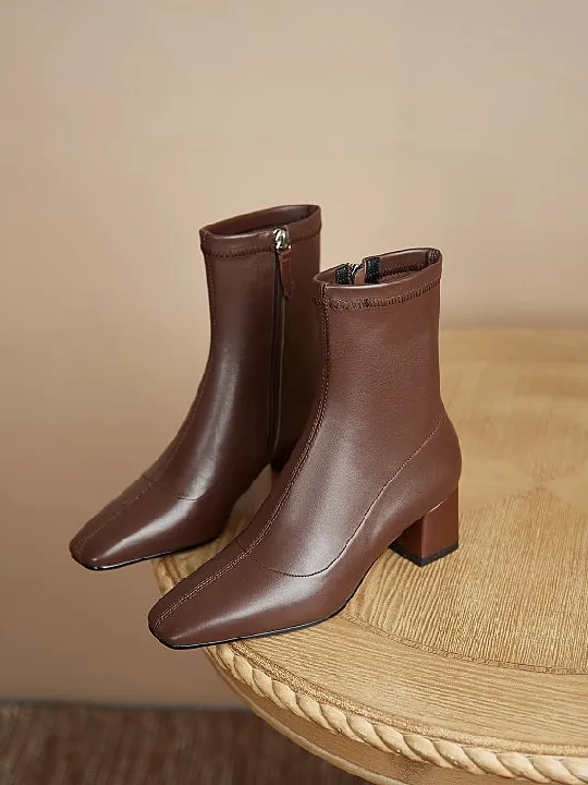 Square Toe Real Leather Ankle Boots