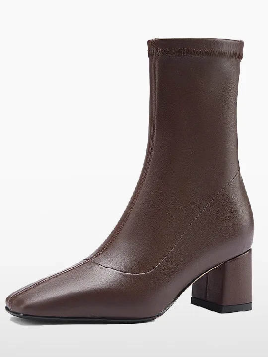 Square Toe Real Leather Ankle Boots