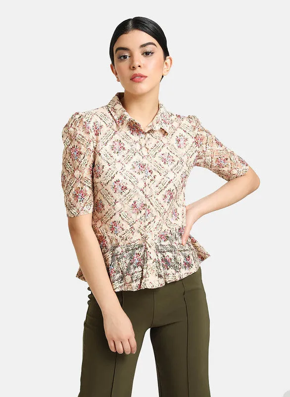 Stretch Lace Shirt With Peplum