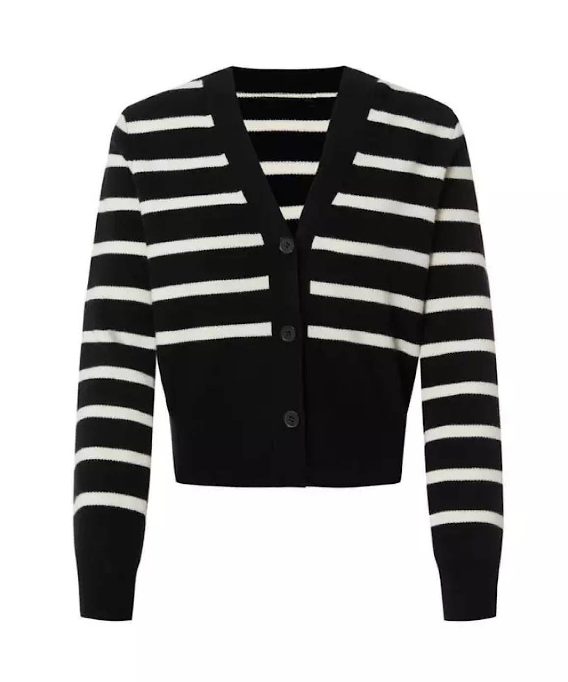 Striped Pattern Knit Cardigan In Black