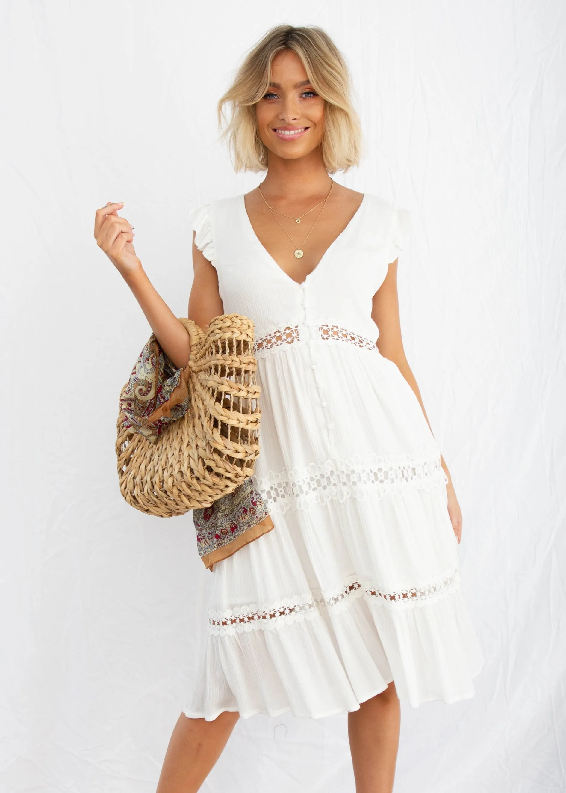 Summer Field Midi Dress - White