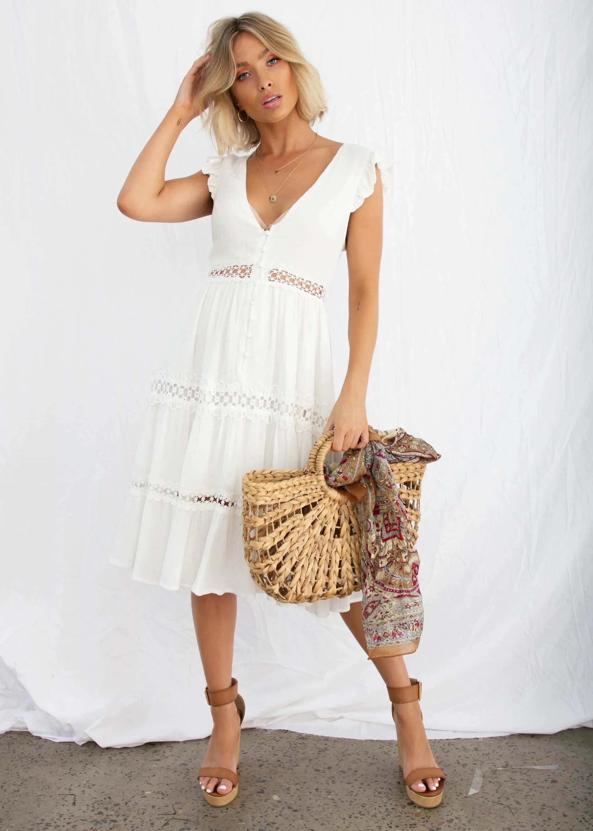 Summer Field Midi Dress - White