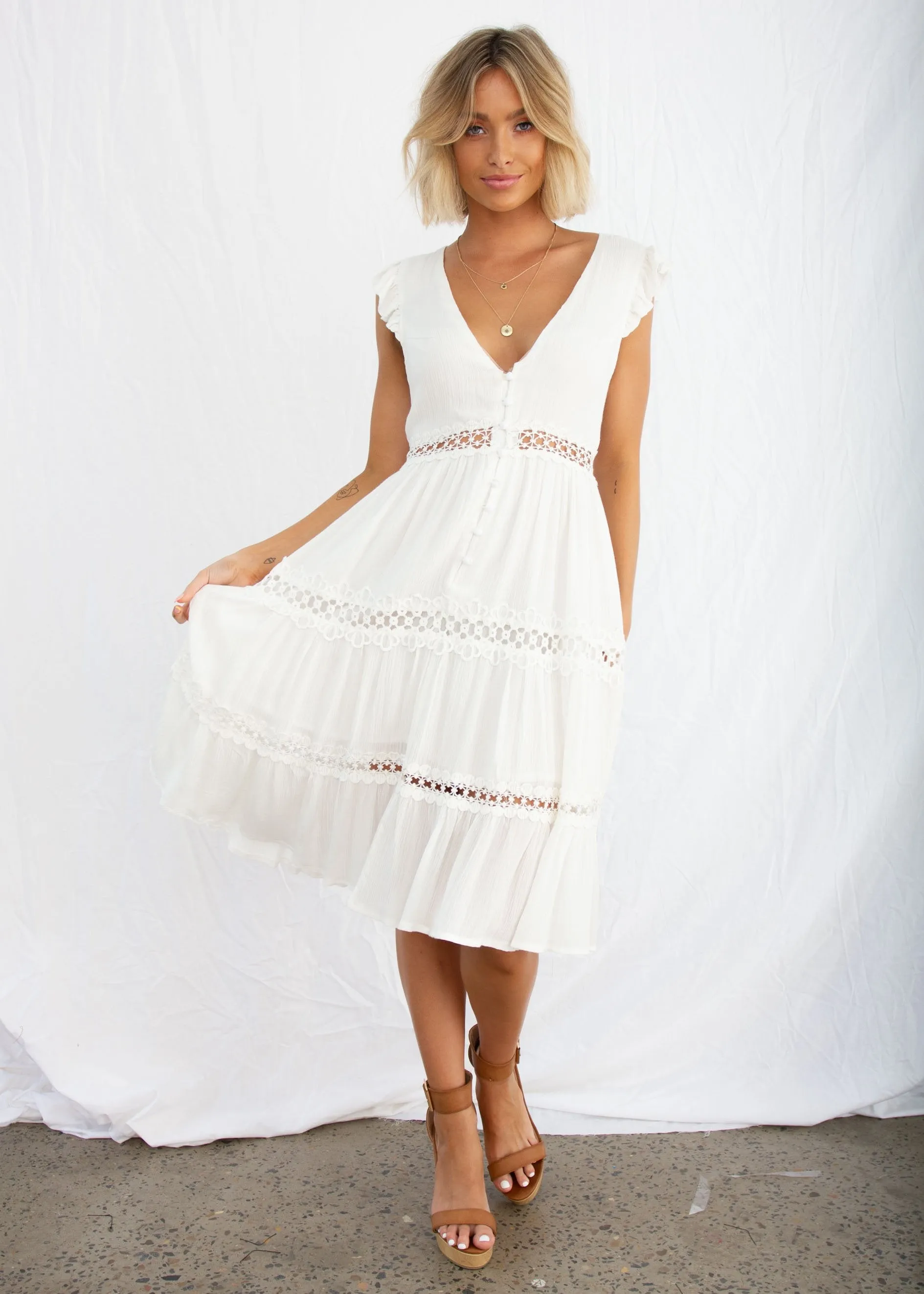 Summer Field Midi Dress - White