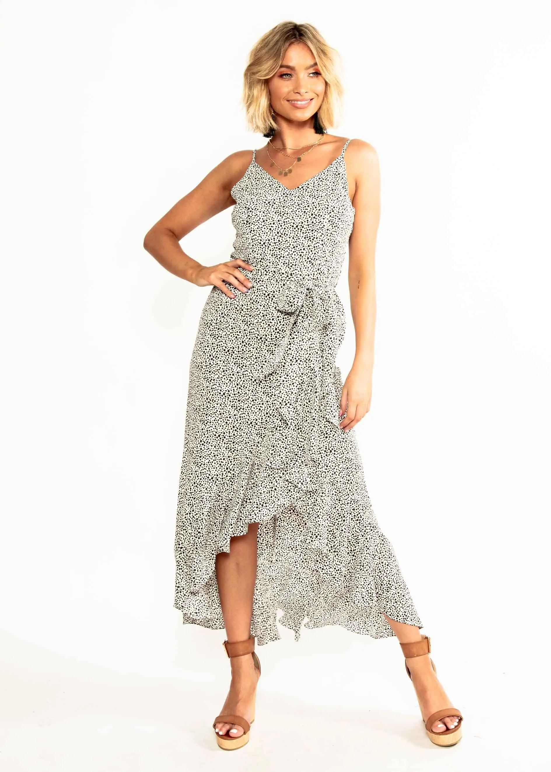 Sweet Fling Midi Dress - White Spot