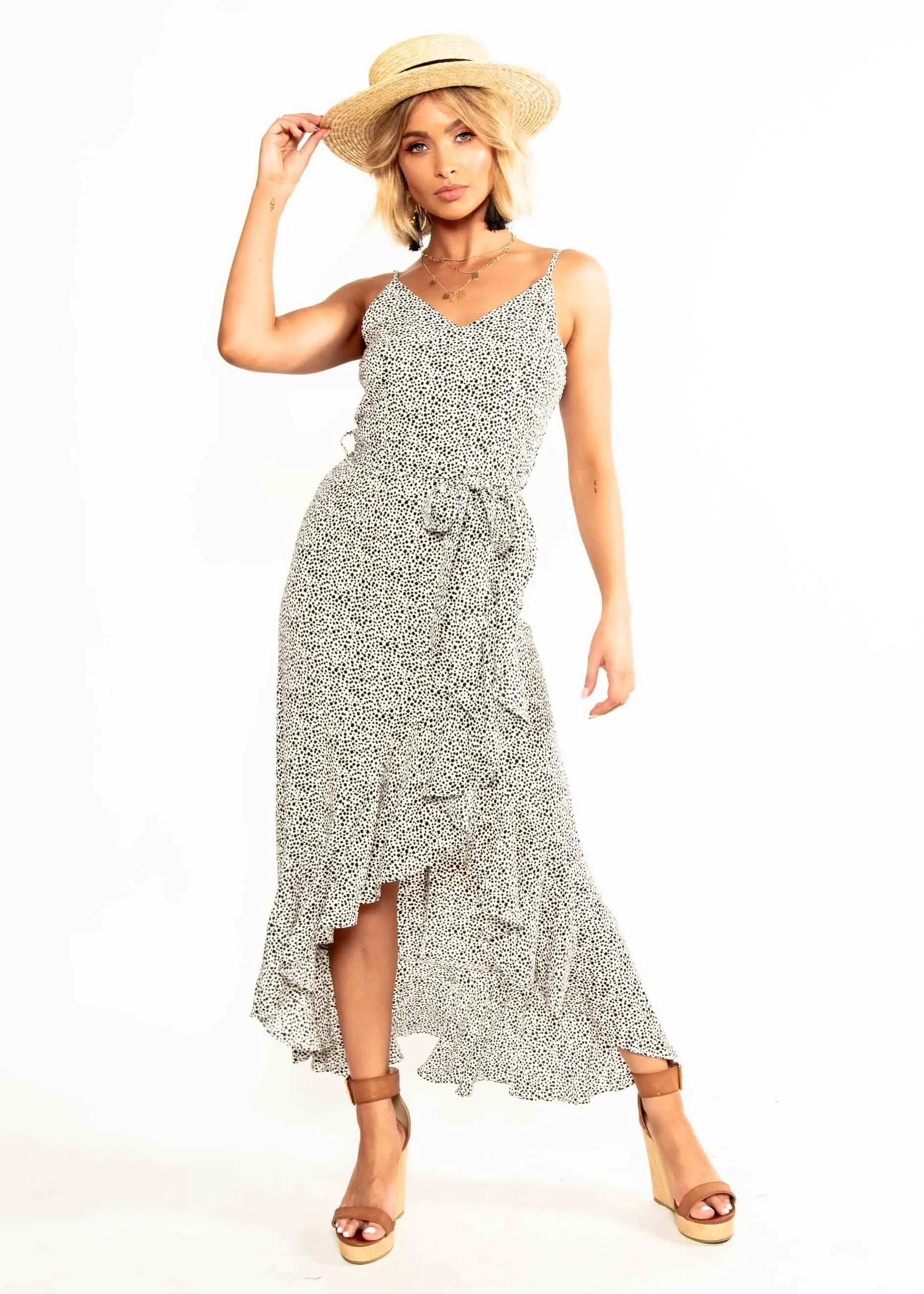 Sweet Fling Midi Dress - White Spot