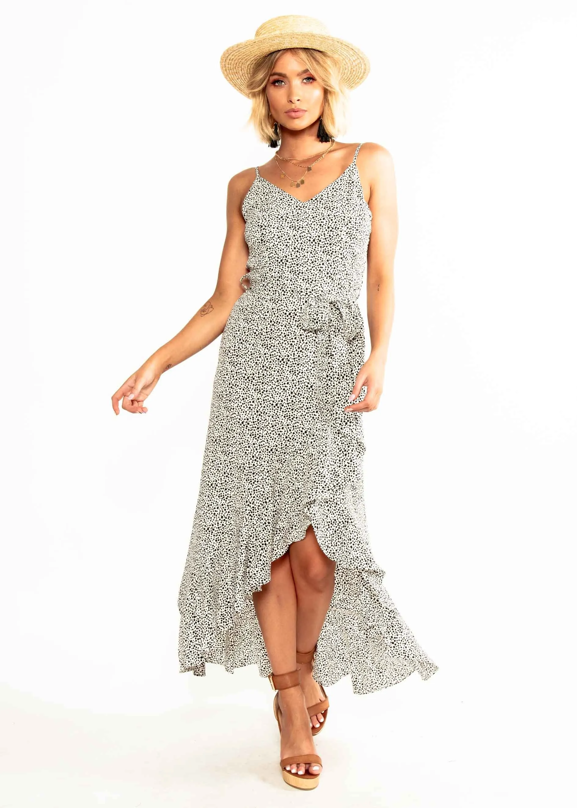 Sweet Fling Midi Dress - White Spot