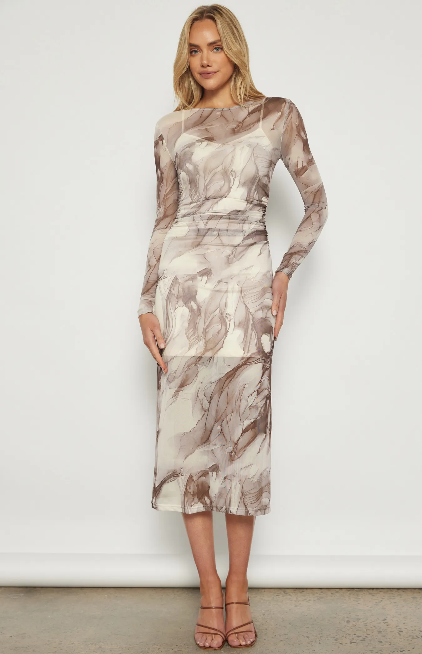 Swirl Print Mesh Midi Dress with Slip Lining (WDR686A)