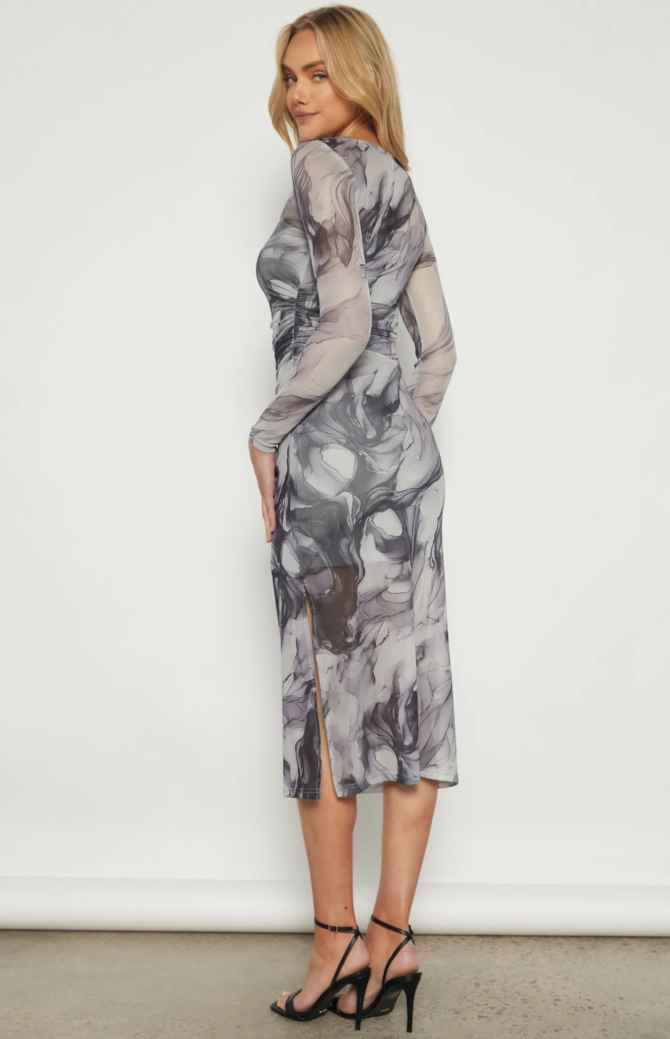 Swirl Print Mesh Midi Dress with Slip Lining (WDR686A)