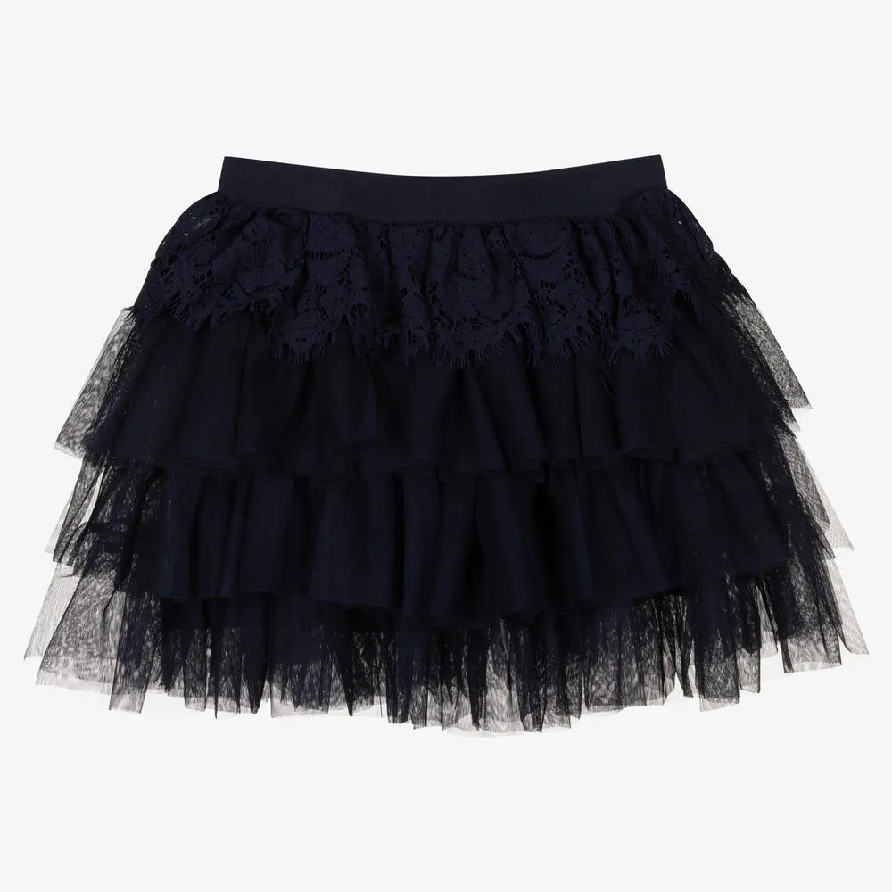 Teen Girls Navy Blue Lace & Tulle Skirt