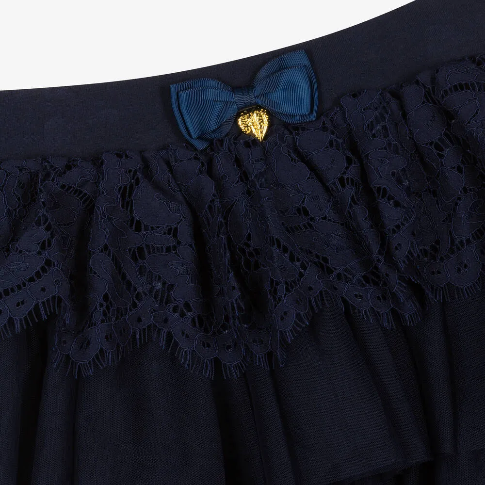 Teen Girls Navy Blue Lace & Tulle Skirt