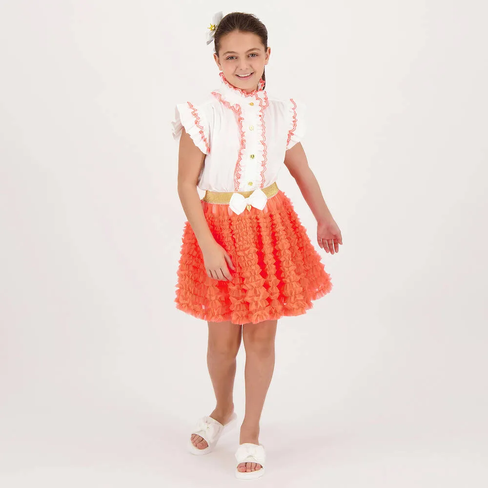 Teen Girls Neon Orange Tulle Tutu Skirt