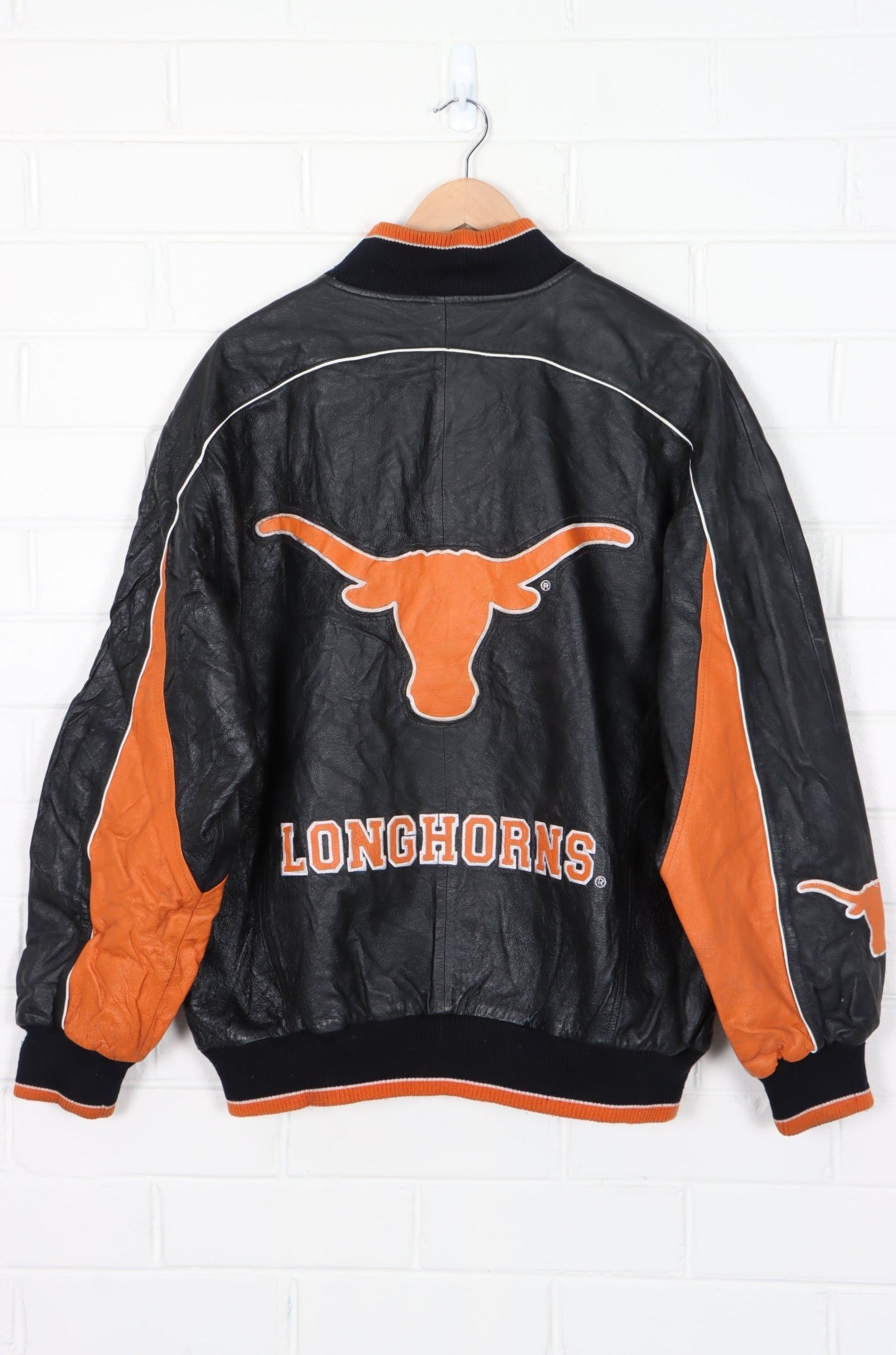 Texas Longhorns NCAA Front Back Embroidered Leather Bomber Jacket (L)