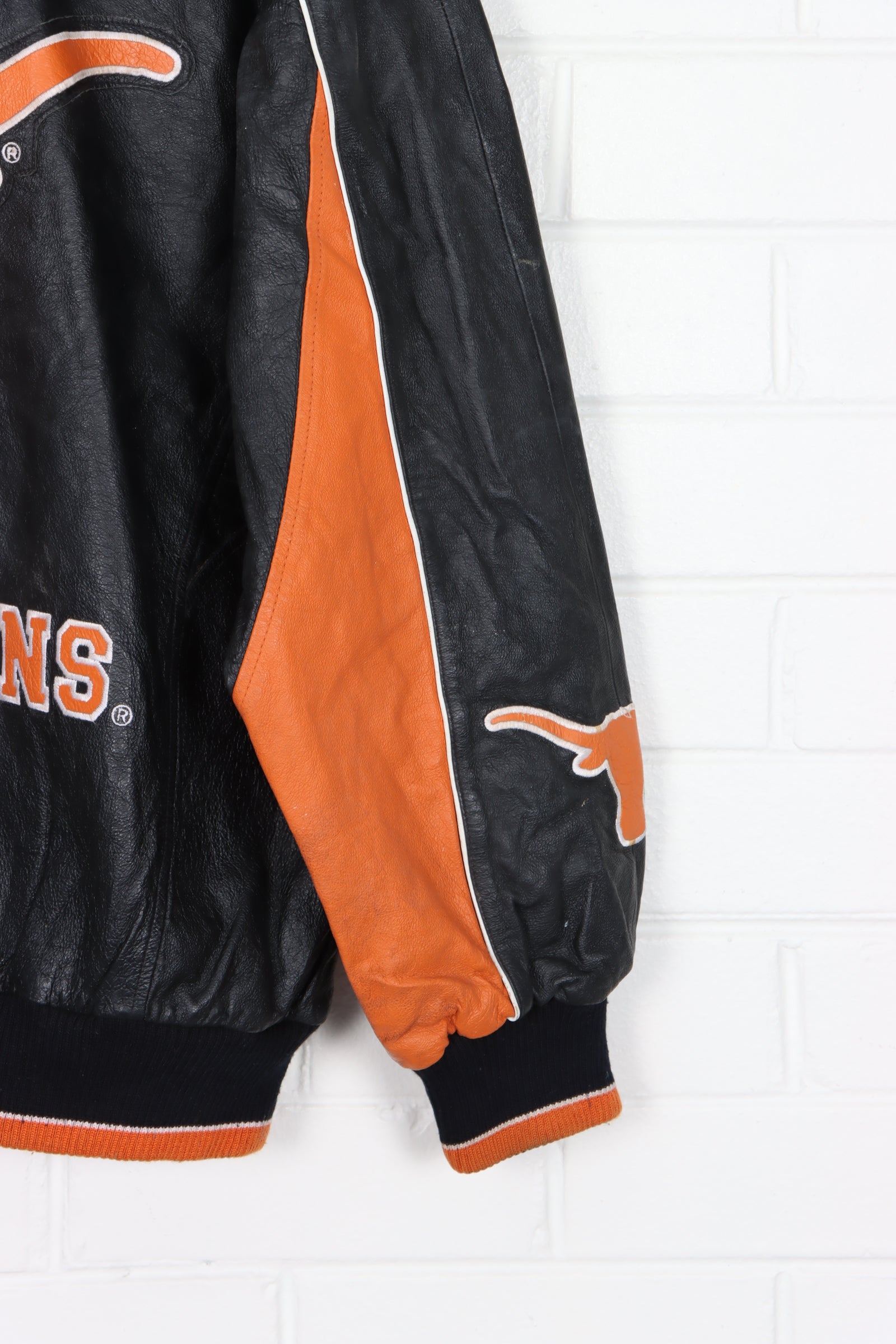 Texas Longhorns NCAA Front Back Embroidered Leather Bomber Jacket (L)