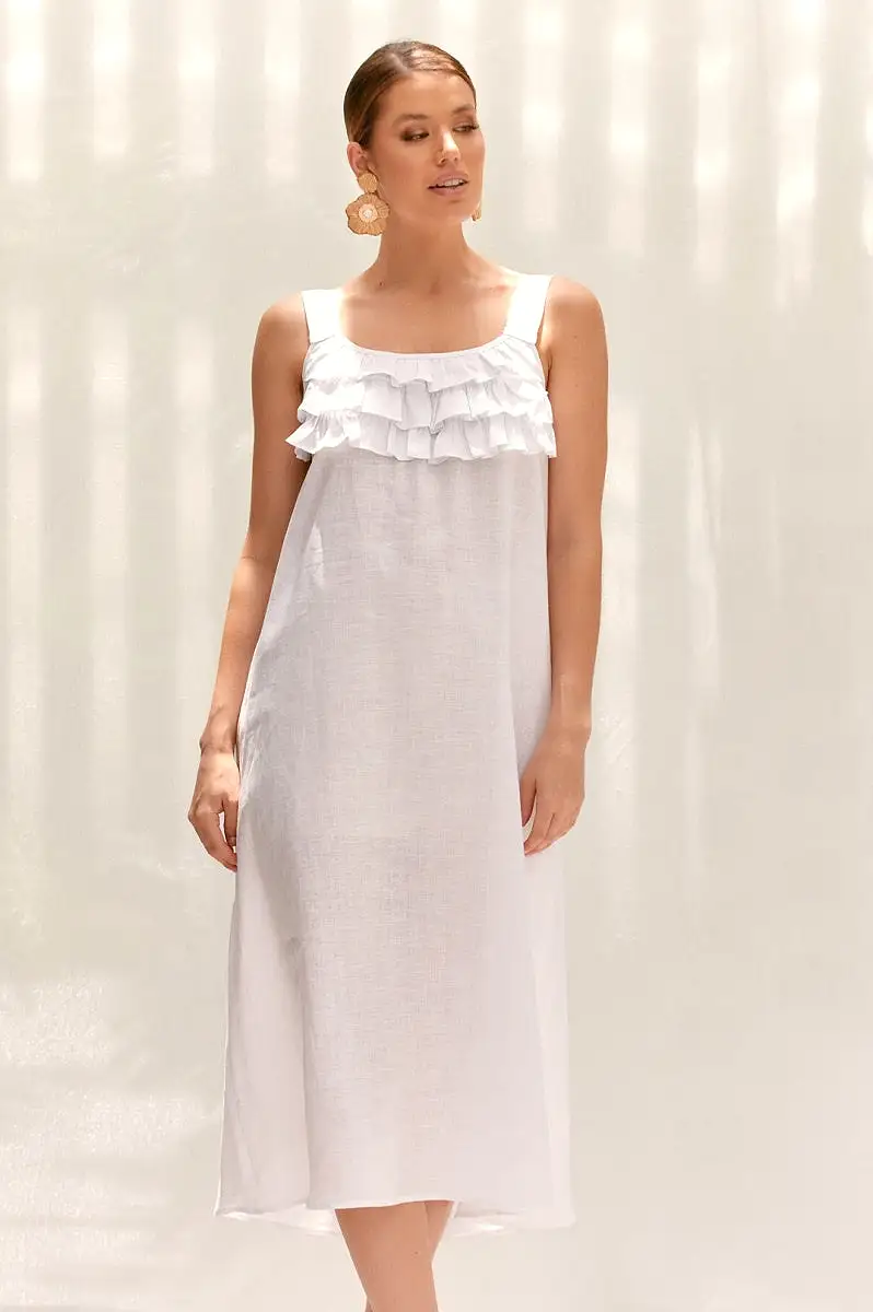 The Bay Linen Dress White