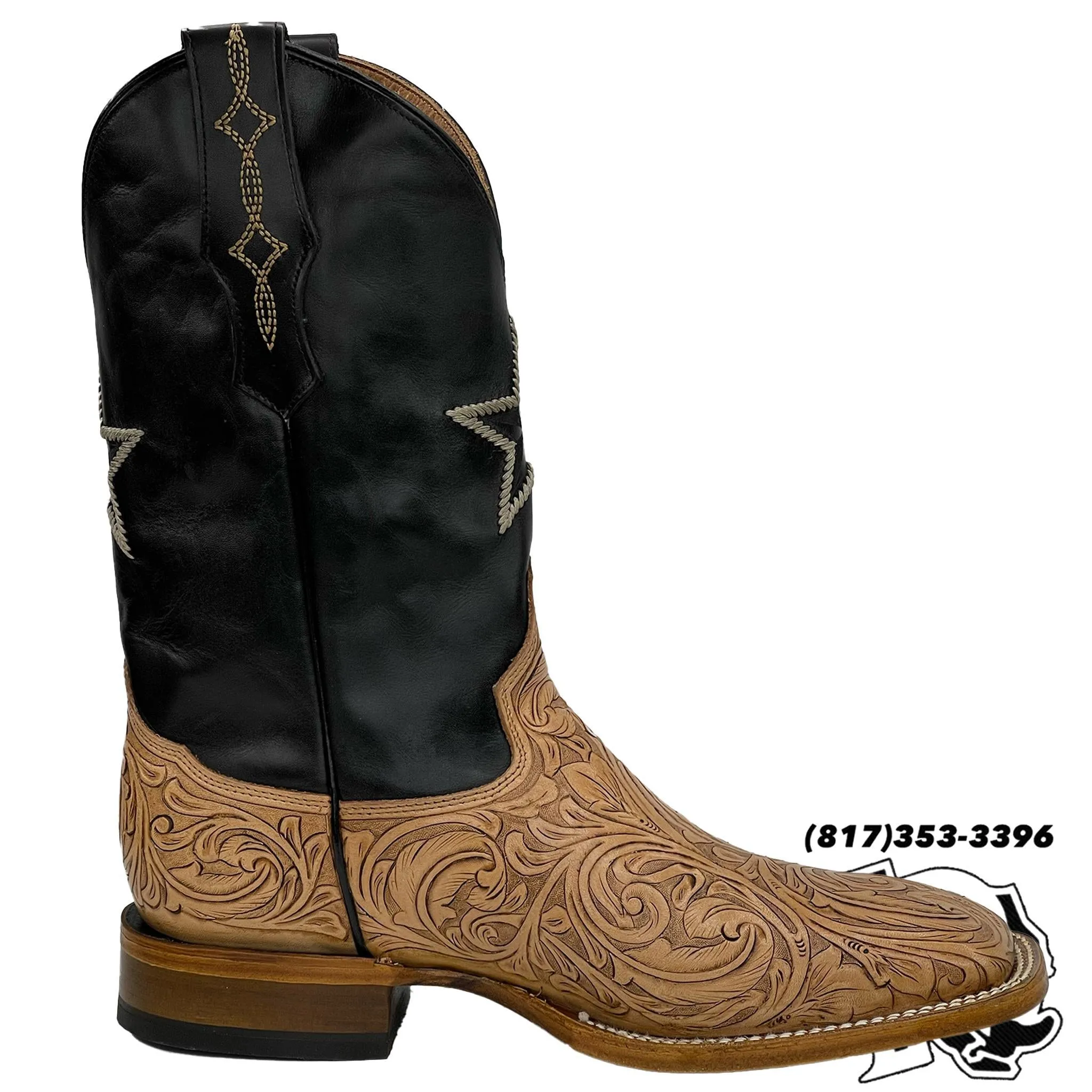 TOOLED LEATHER EDITION BOOTS | NATURAL HANDMADE SQUARE TOE MEN BOOTS