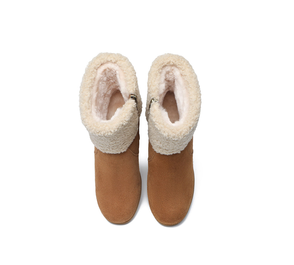 UGG Australian Shepherd Zipper Sheepskin Shearling Wedge Fashion Boots Women Joanna