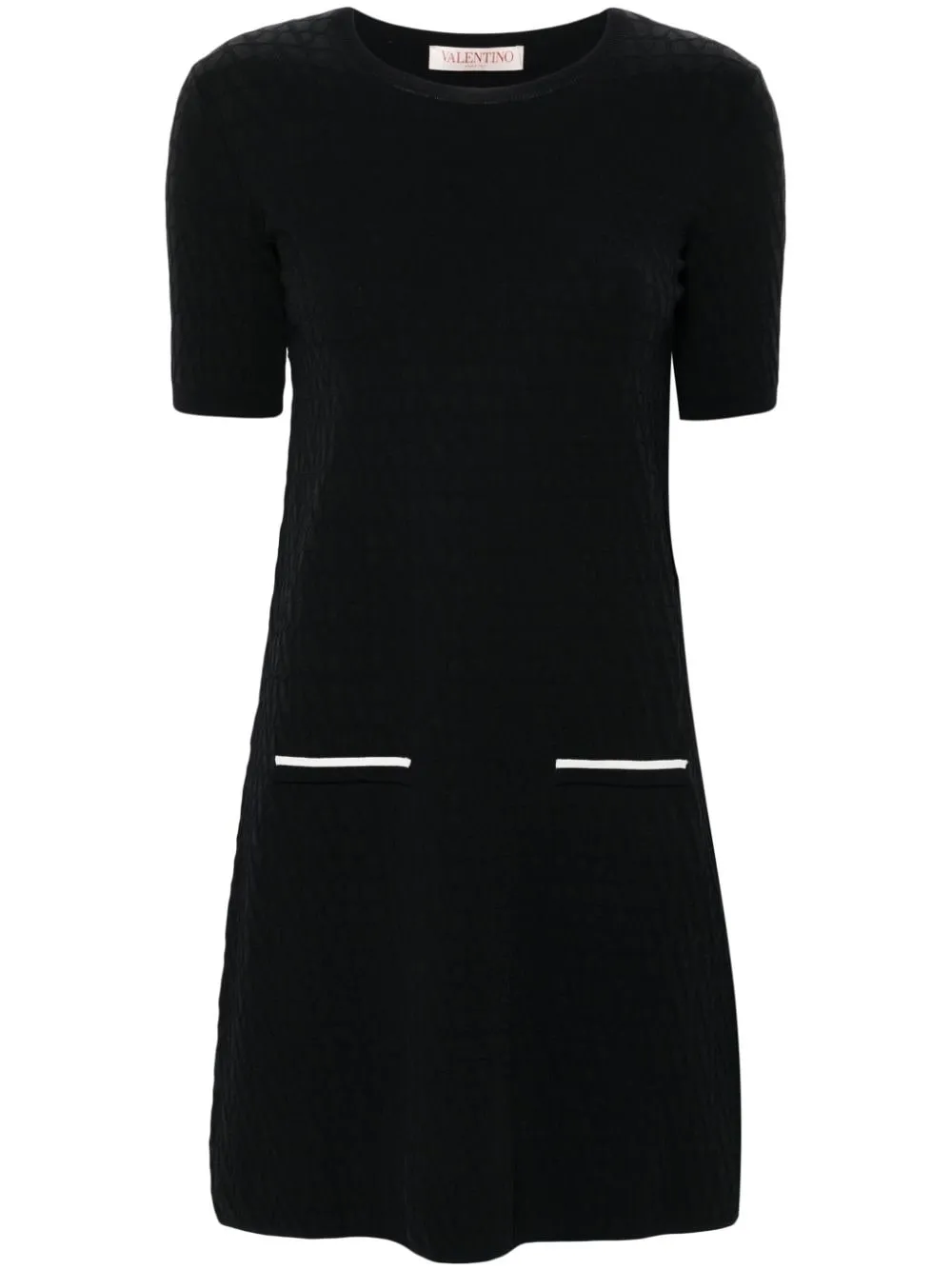 VALENTINO Iconic Mini Knit Dress in Navy with Contrasting Accents