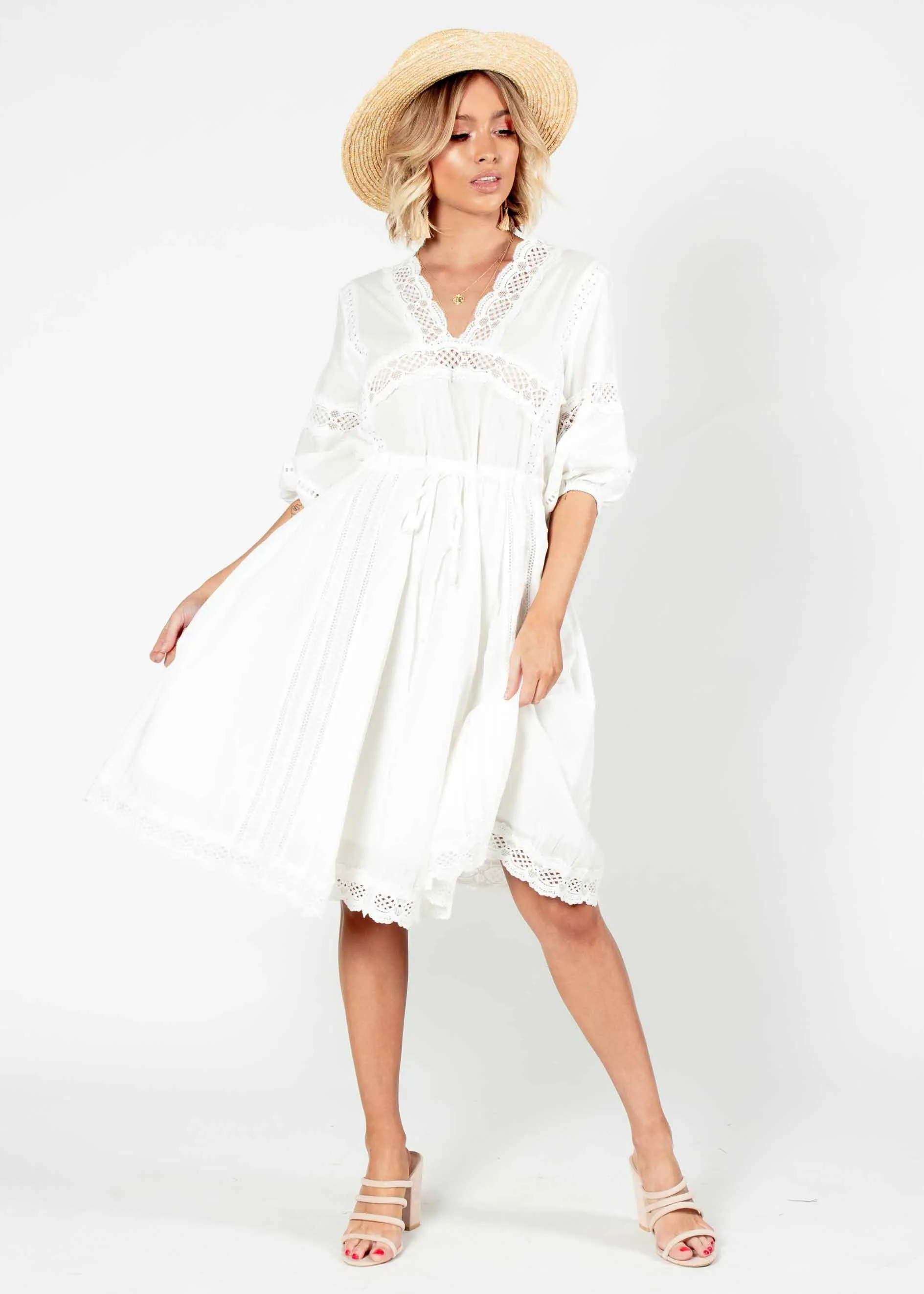 We Are Free Cotton Midi Dress - White