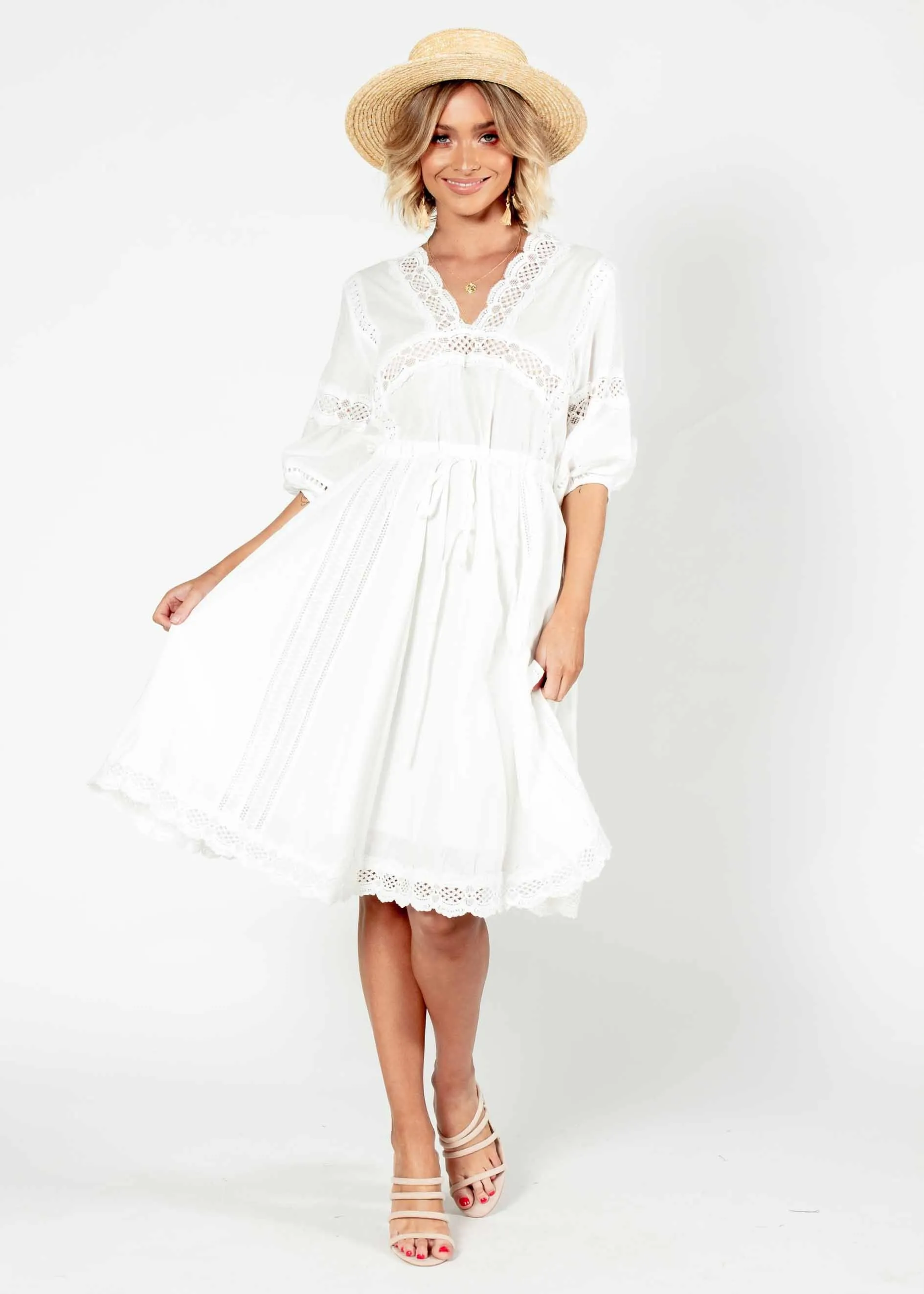 We Are Free Cotton Midi Dress - White