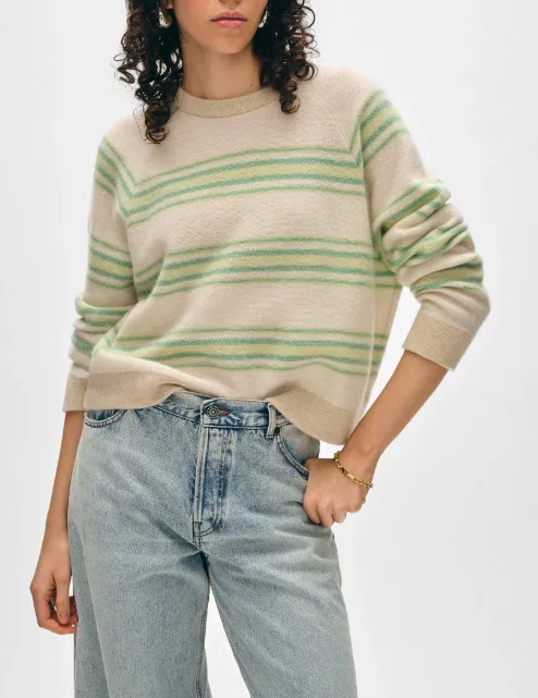 WHITE + WARREN CASHMERE BLANKET STRIPE SWEATSHIRT