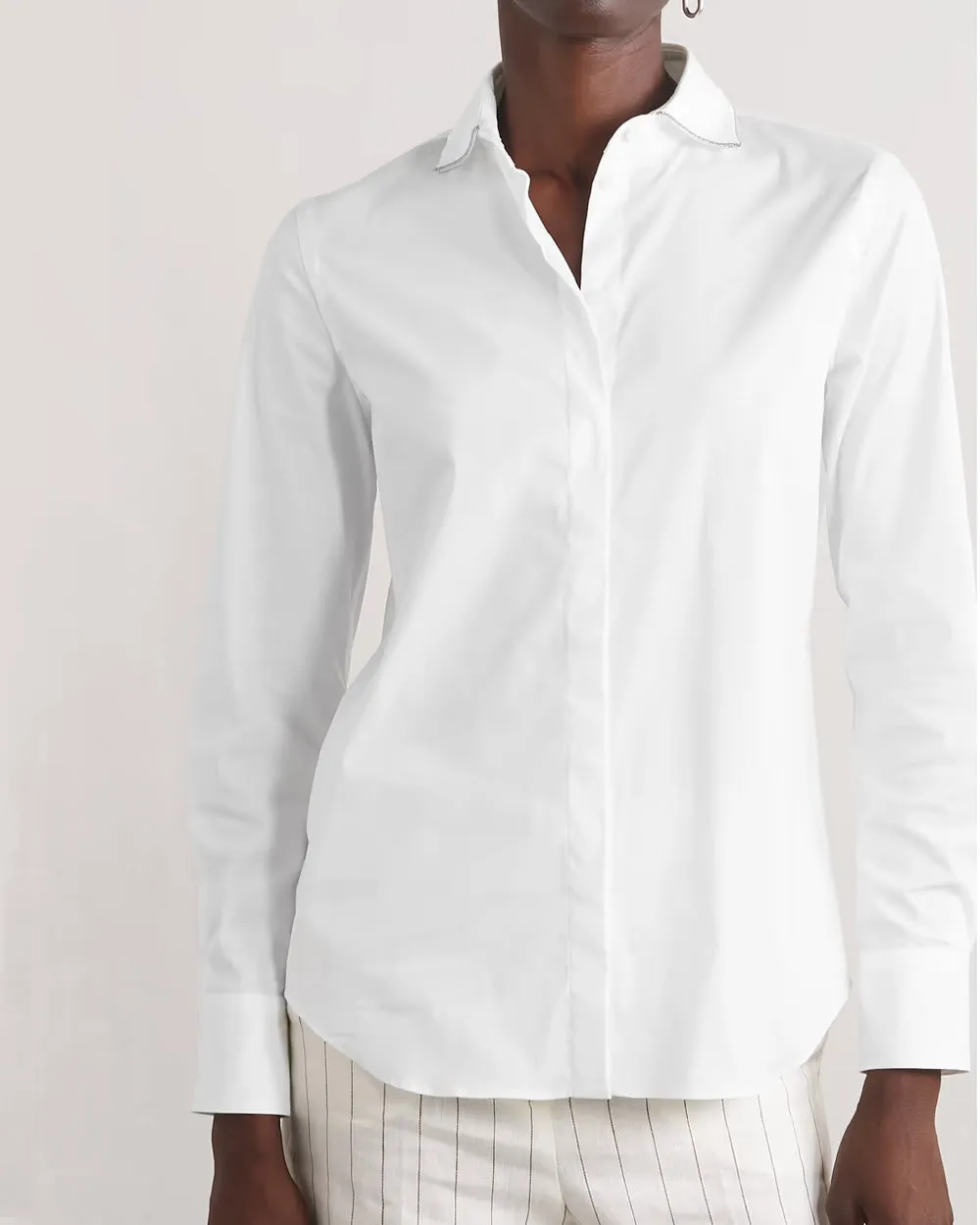 White Monili Collar Cotton Poplin Blouse