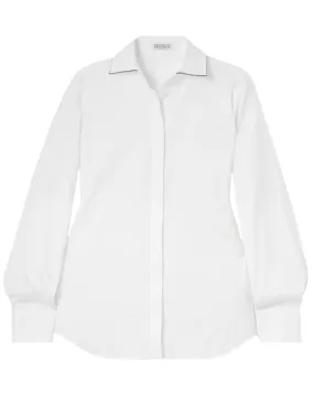 White Monili Collar Cotton Poplin Blouse