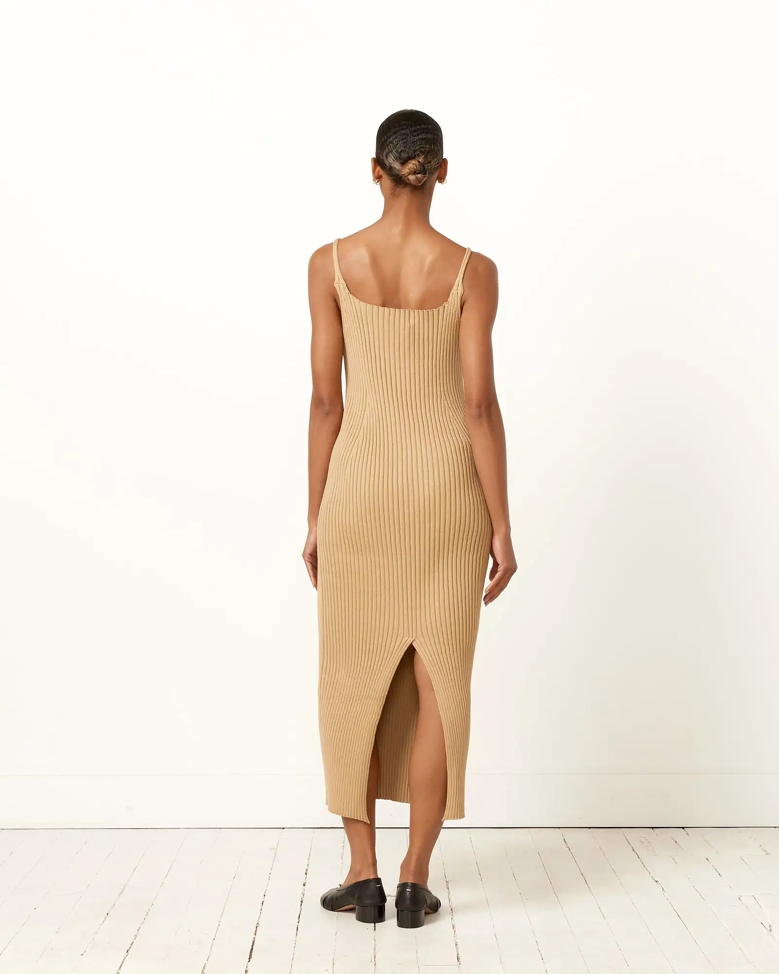 Wide Rib Knit Dress in Beige