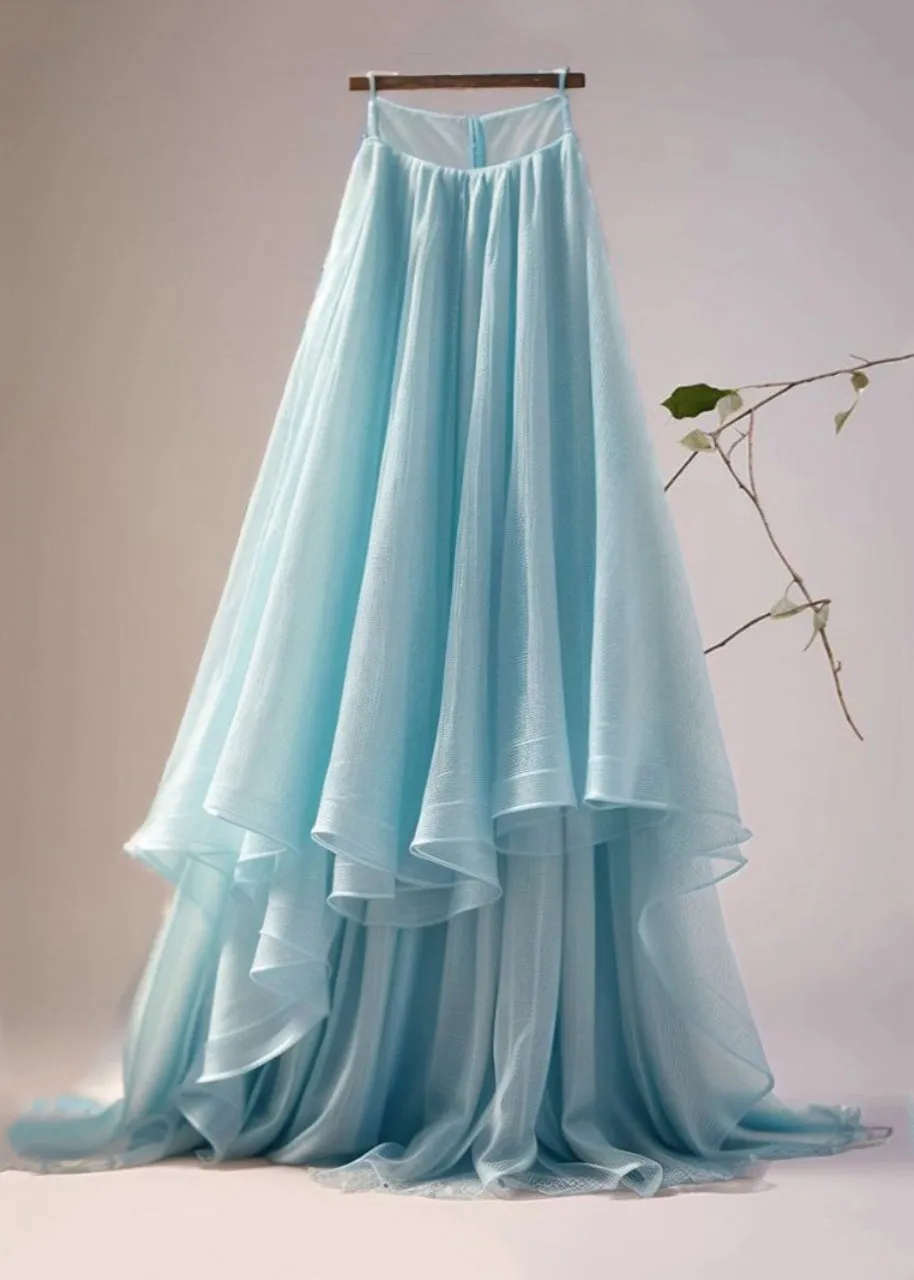 Women Blue Asymmetrical High Waist Tulle Skirt Summer AB1020