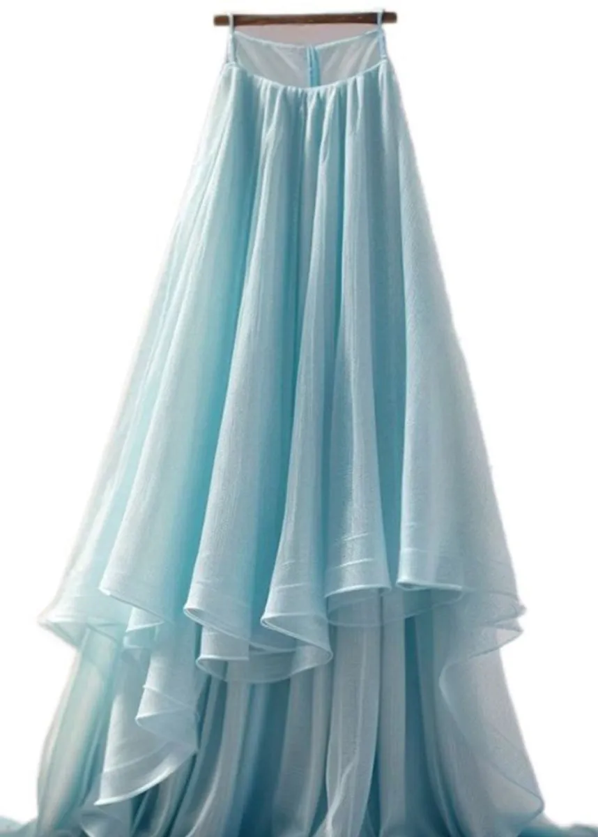 Women Blue Asymmetrical High Waist Tulle Skirt Summer AB1020