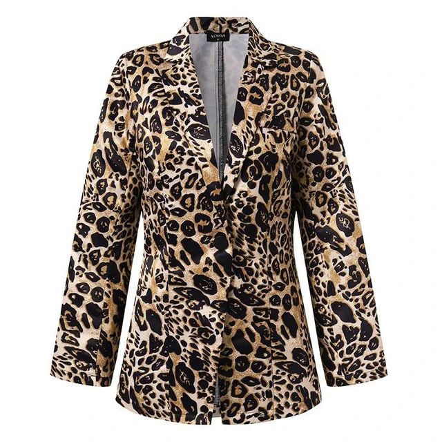 Women Leopard Print Blazer VONDA Sexy Long Sleeve Lapel Neck Coats Office Formal Coats Jackets Outerwear Veste Femininas S441652