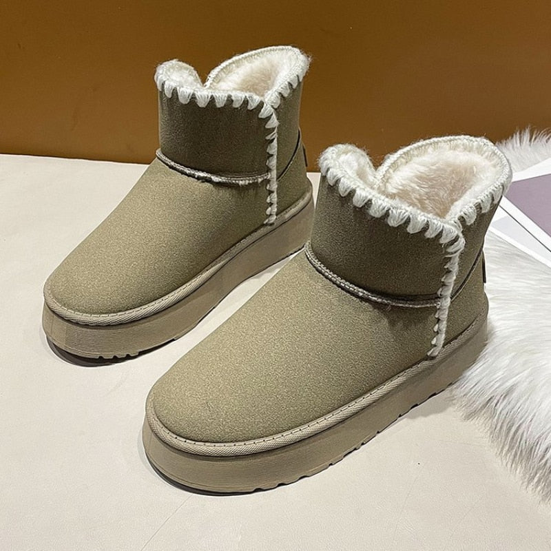 Women Winter Flats Moccasin Snow Winter Cowskin Boots