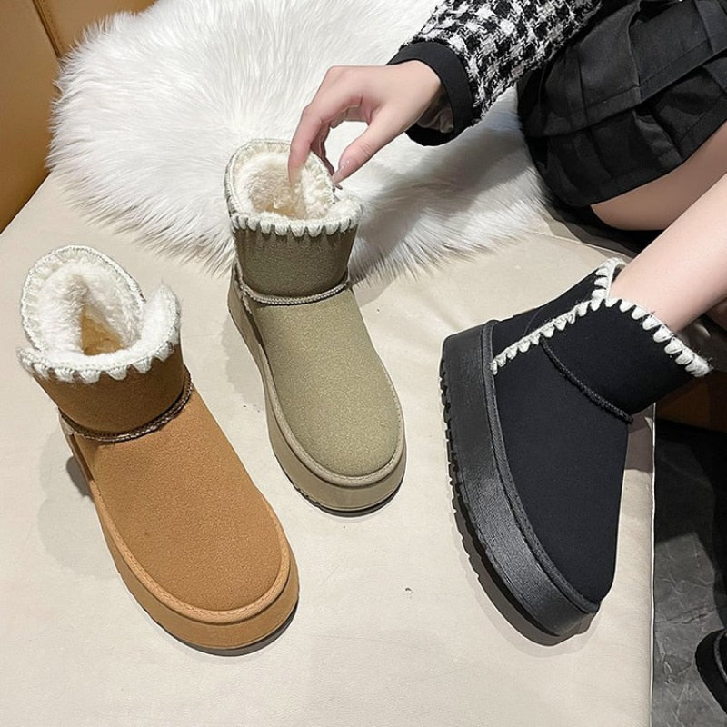 Women Winter Flats Moccasin Snow Winter Cowskin Boots