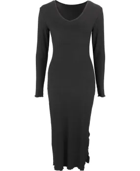 Women's V-Neck Cut & Sew Knit Dress in Black | Postie