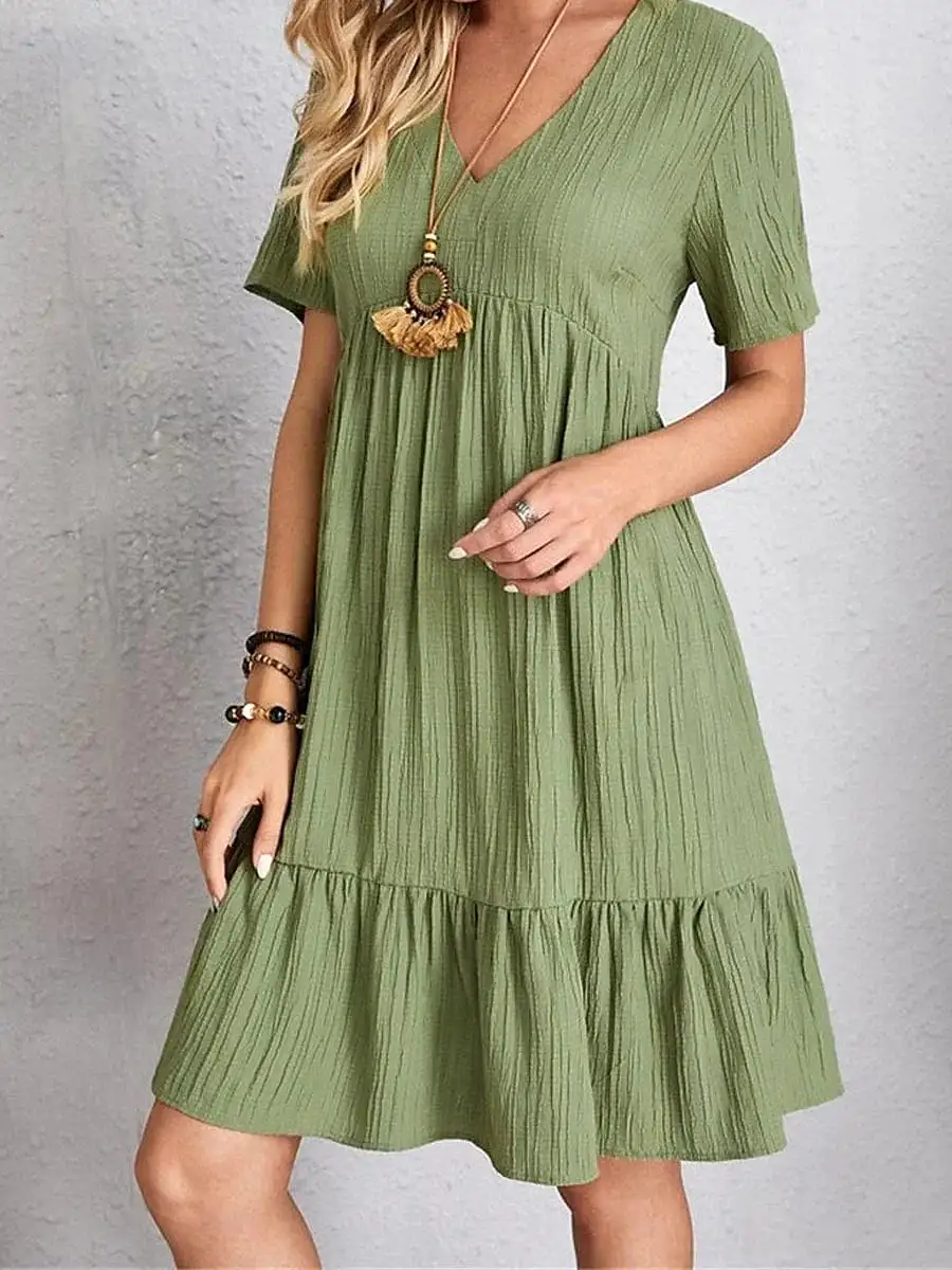 Women's Sleeveless Shift Dress with Ruffle V Neck