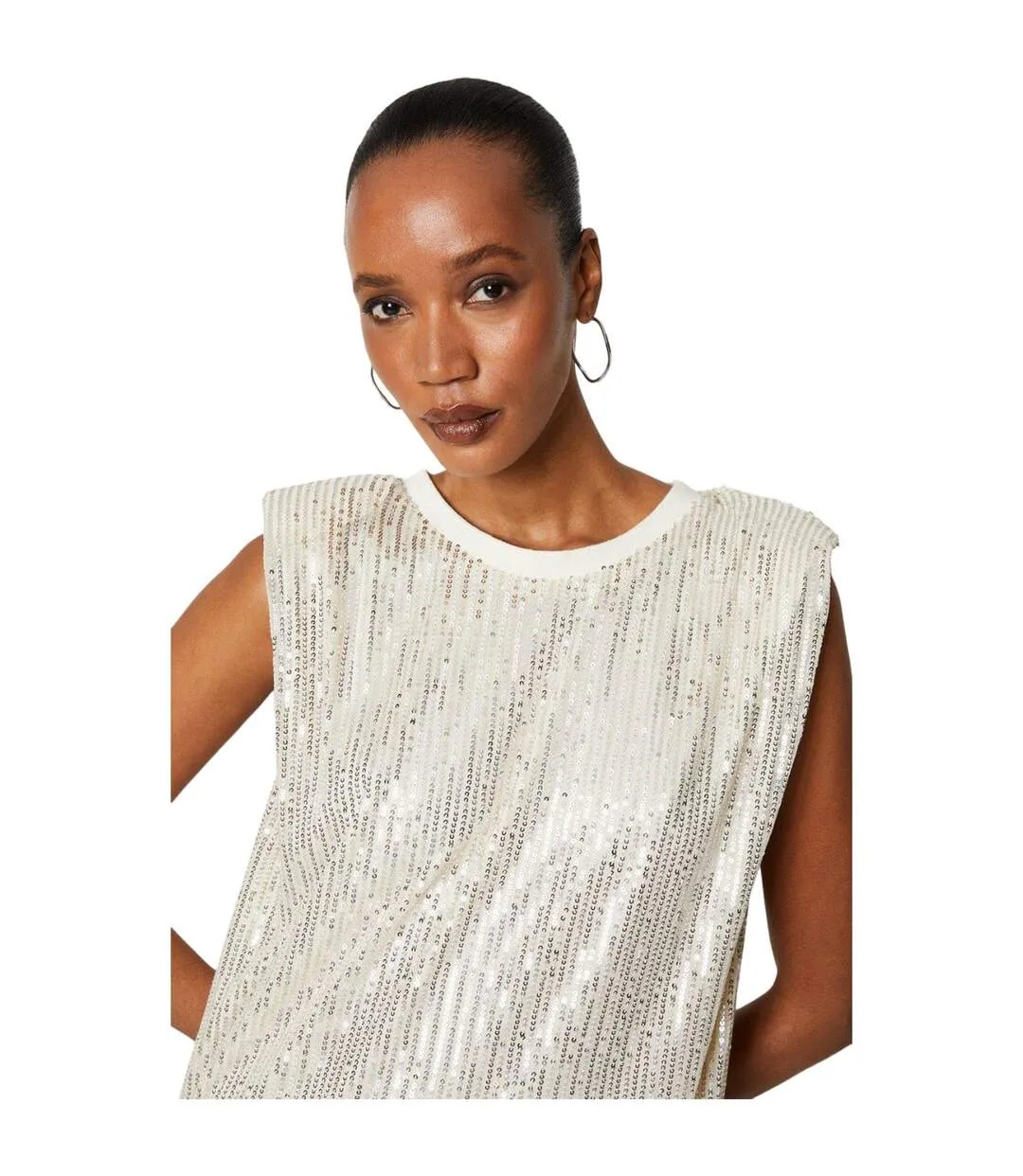 Womens/ladies sequin shoulder pad shift dress champagne Principles