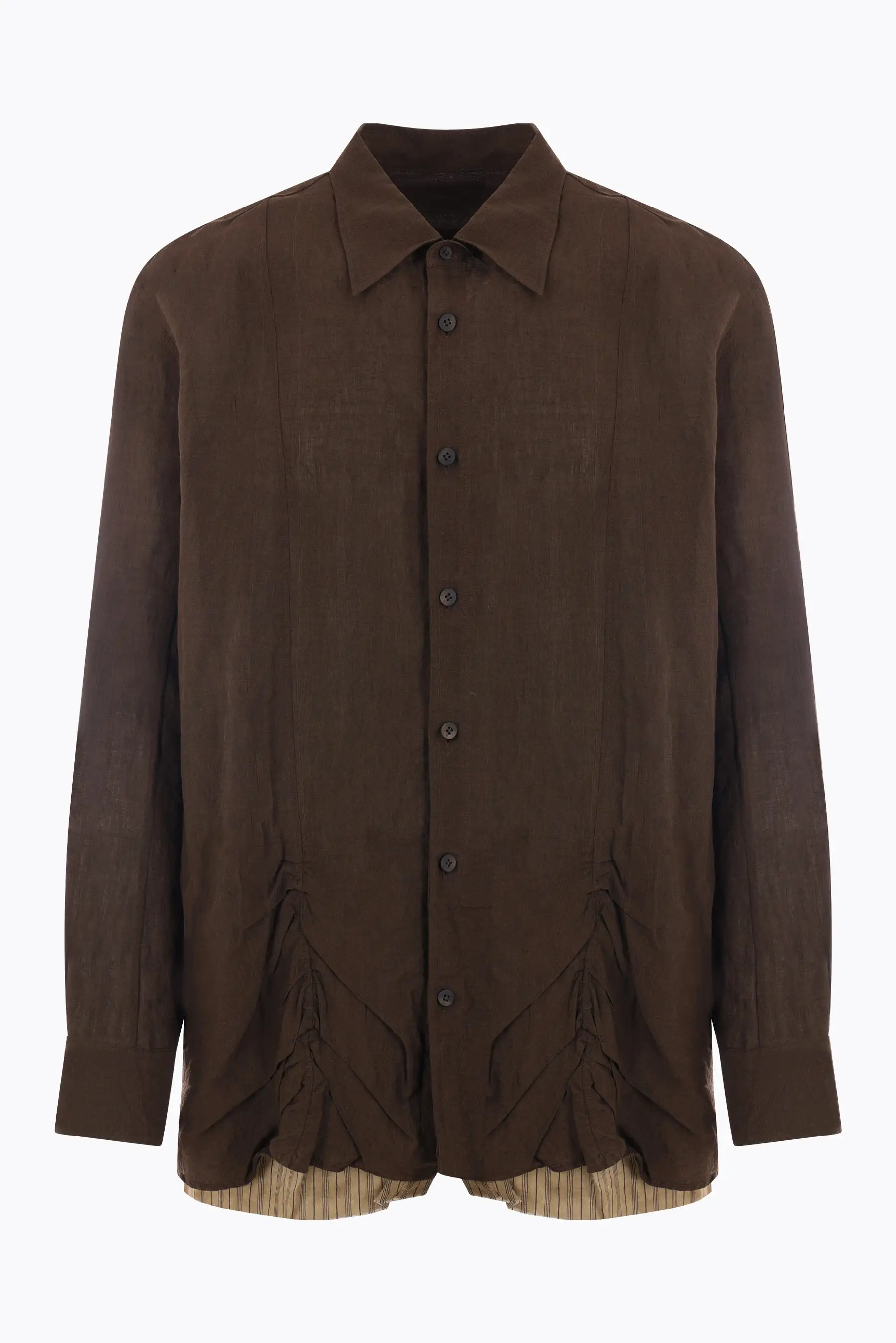 wrinkled linen shirt with striped hem